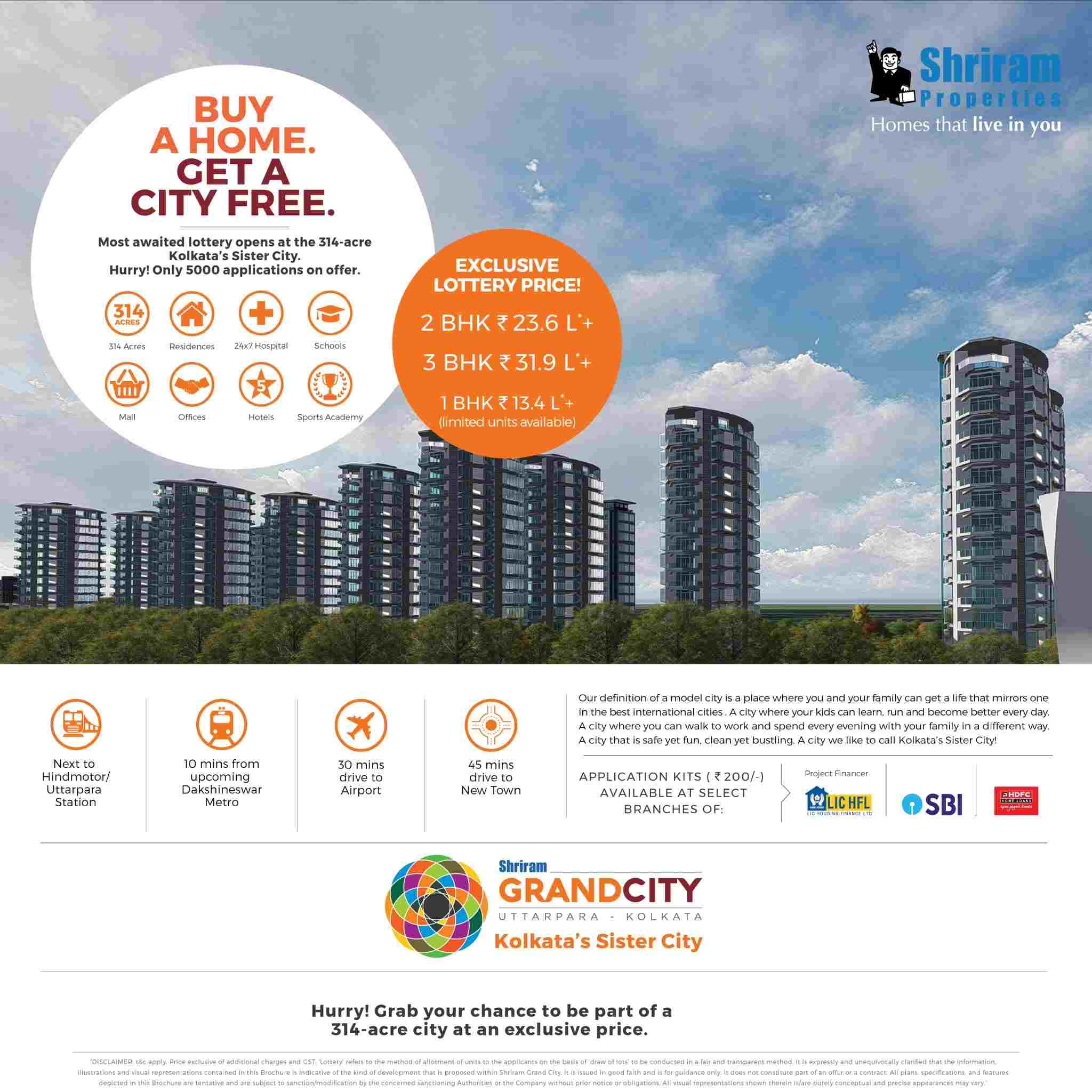 Grab your chance to be part of 314-acre city with exclusive price at Shriram Grand City in Kolkata